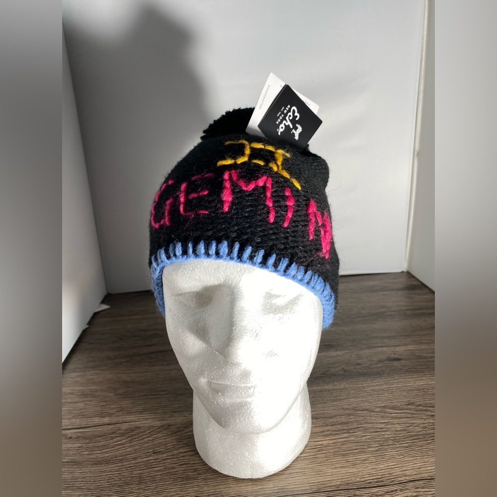NEW- One Size- Echo New York Handcrafted Zodiac Signs Wool Beanie Gemini Black
